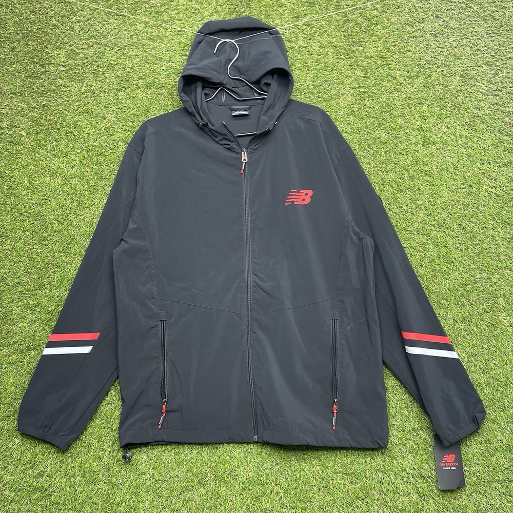 New Balance Windbreaker Jacket Mens Large Hooded Full-Zip Recycled Nylon NWT